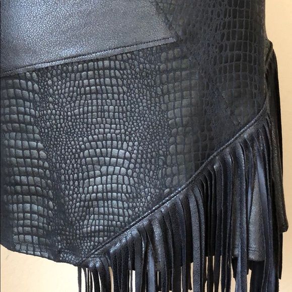 Liberty Garden vegan leather fringe skirt - Picture 7 of 13
